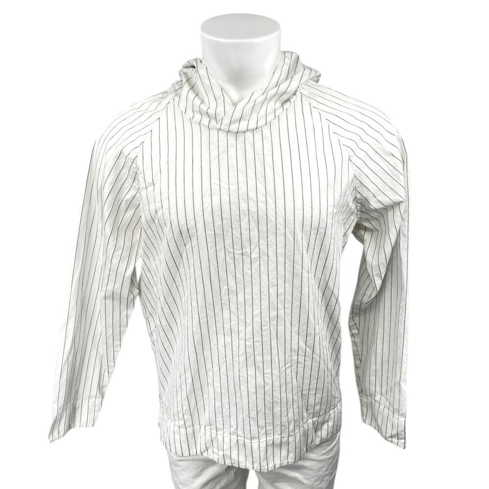 H&M Men's White Black Striped Hoodie Hooded Long Sleeve Sweatshirt Top Size S